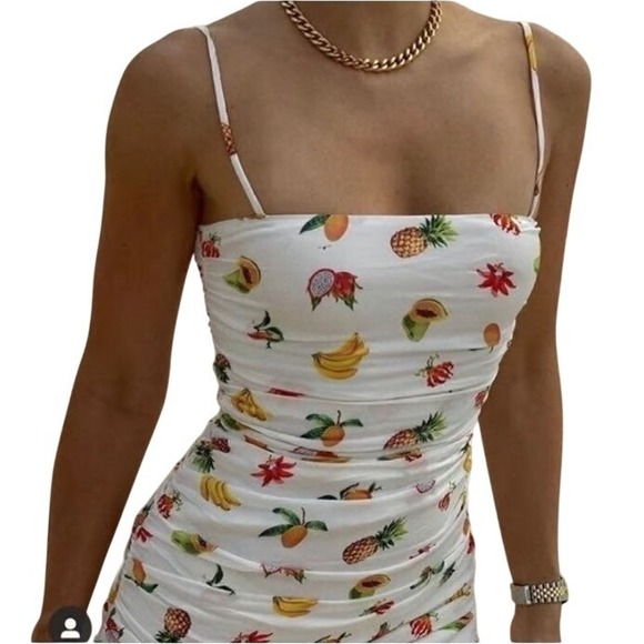 WeWoreWhat Dresses & Skirts - WEWOREWHAT Fruit Print Ruched Spaghetti Strap Mini Dress XS